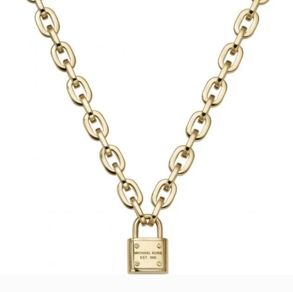 Michael Kors Chain Link Padlock Necklace 14k Gold Plated Stainless Steel NWT - Picture 13 of 16